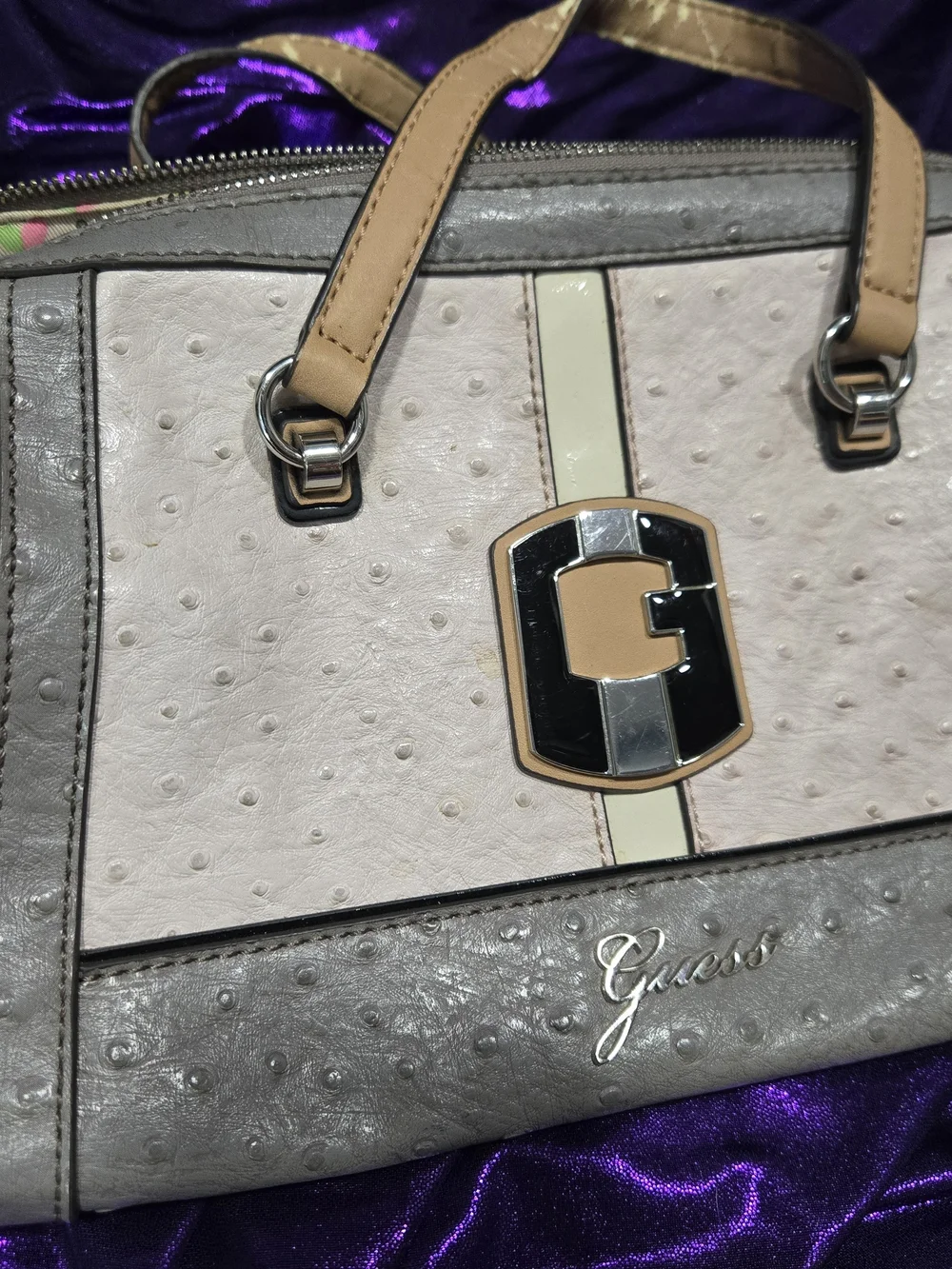 Guess Women's Two-Tone Beige & Gray Satchel